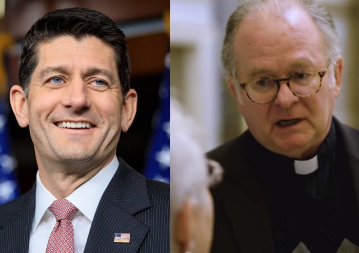 House Speaker Paul Ryan (L) and House Chaplain Rev. Patrick J. Conroy (R).