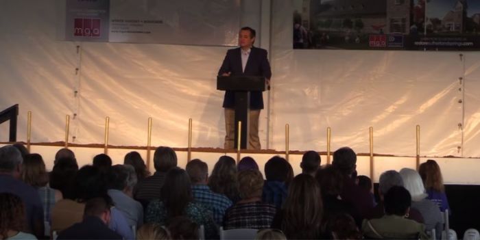 United States Senator Ted Cruz of Texas gives remarks at the official ground-breaking for the new building for First Baptist Church of Sutherland Springs, held Saturday, May 5, 2018.