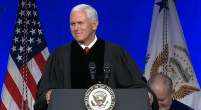Vice President Mike Pence delivers commencement address at Hillsdale College, Hillsdale, Michigan, May 12, 2018.