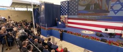 President Trump's daughter Ivanka and son-in-law Jared Kushner attend the official opening ceremony of the U.S. embassy in Jerusalem, held Monday, May 14, 2018.