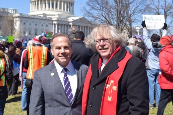 The Rev. Don Anderson (R), executive minister of the Rhode Island State Council of Churches and Democrat, Rep. David Cicilline of the 1st District of Rhode Island.