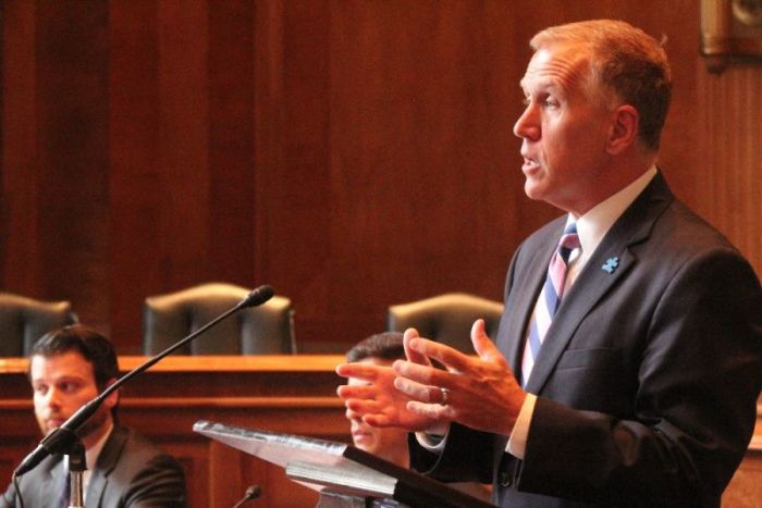U.S. Sen. Thom Tillis speaks during a human rights briefing on Capitol Hill about imprisoned American Pastor Andrew Brunson in Washington, D.C. on May 16, 2018.