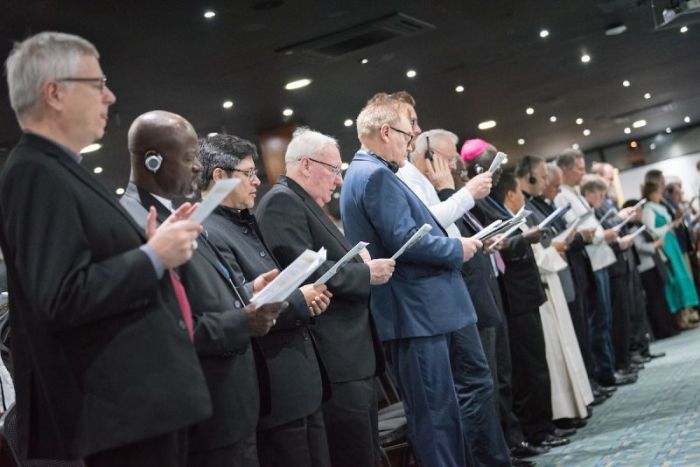 Morning prayers led by the Pontifical Council for Promoting Christian Unity and the International Catholic Charismatic Renewal Services and Episcopal Conference of Colombia at the Global Christian Forum in Bogota on April 27, 2018.