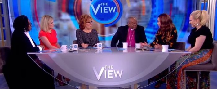 The Most Reverend Michael Curry, Presiding Bishop of The Episcopal Church, being interviewed on the daytime program 'The View' on Tuesday, May 22, 2018.