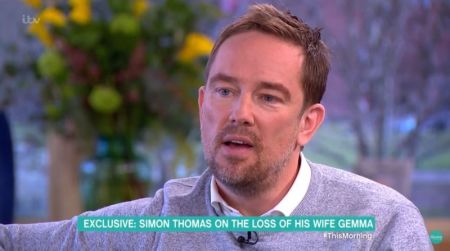 Simon Thomas tells the emotional story of having to tell his son that his mother had died of acute myeloid leukaemia in an interview with ITV "This Morning" on February 27, 2018.