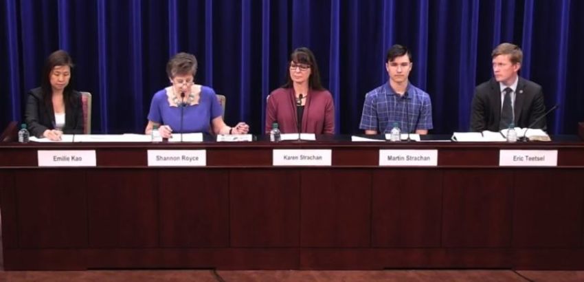 A Heritage Foundation panel event titled "Keep Kids First: Prioritizing the Needs of Children in Adoption and Foster Care," held on Wednesday, May 23, 2018. From left to right: Emilie Kao, director of the Richard and Helen DeVos Center; Shannon Royce, director at the Center for Faith and Opportunity Initiatives at the U.S. Department of Health and Human Services; Karen Strachan and her adopted son Martin; and Eric Teetsel, president of the Kansas Family Policy Alliance.