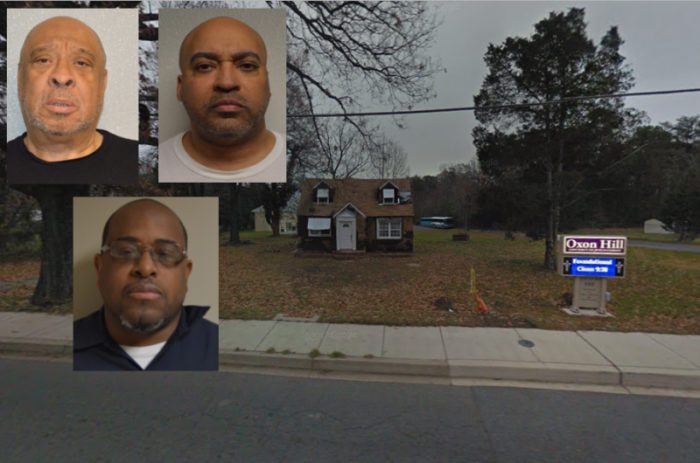 The Oxon Hill Assembly of Jesus Christ in Maryland and (clockwise-inset) 67-year-old lead pastor, Joshua William Wright, his U.S. Capitol police son and church minister, William Joshua Wright, 46, and his son-in-law Donald Jackson, 40.