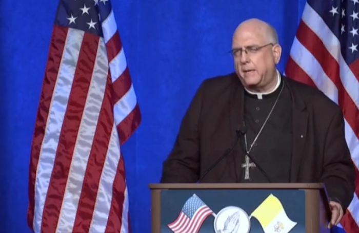 Archbishop Joseph Naumann speaks at the National Catholic Prayer Breakfast in Washington D.C. on May 24, 2018.