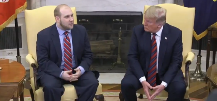 Joshua Holt (left) meets President Donald Trump after his release from prison in Venezuela, April 26, 2018.