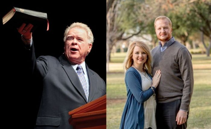 Former president of the Southwestern Baptist Theological Seminary in Ft. Worth, Texas, Paige Patterson (L), Scott Colter who served as his chief of staff (R) and Scott's wife Sharayah (C).