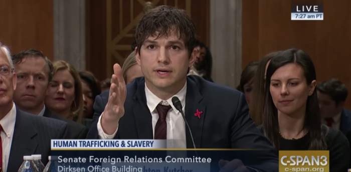 Thorn Co-Founder Ashton Kutcher testified before the Senate Foreign Relations Committee, providing his recommendations to end trafficking, On February 15, 2017.