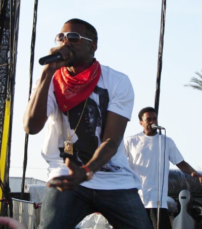 Rapper and fashion mogul Kanye West performs at Coachella 2006.