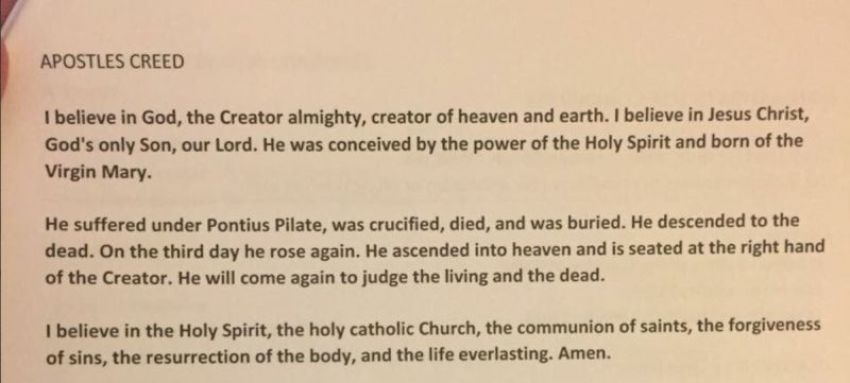 An edited version of the historic Apostles' Creed, which replaces gender specific language like 