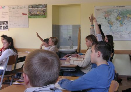 Students participate in a classroom discussion