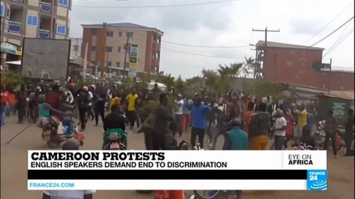 English speakers in Cameroon demand end to discrimination in a protest captured on November 23, 2016.