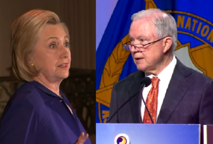 Lifelong Methodist and 2016 Democratic presidential nominee Hillary Clinton (L) disagrees with fellow Methodist U.S. Attorney General Jeff Sessions (R) over the interpretation of Scripture.