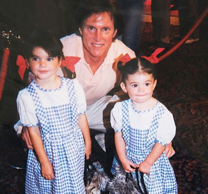 Caitlyn Jenner, 68 (C), formerly known as Bruce Jenner and his daughters Kylie and Kendall, appear in this photo.