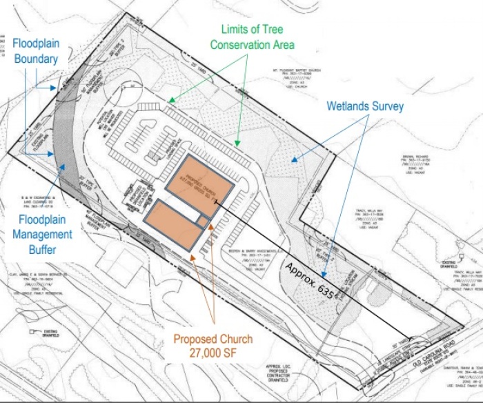 Outline of proposed St. Pope Cyril Coptic Church in Aldie, Virginia