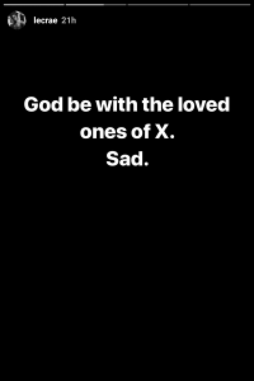 Lecrae post concerning the death of rapper XXX, June 20, 2018