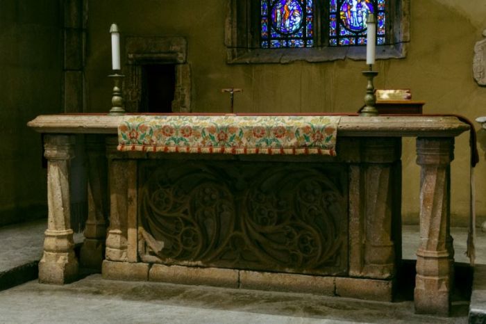 The 13th century altar inside St. Joan of Arc Chapel on the campus of Marquette University in Milwaukee, Wisconsin.