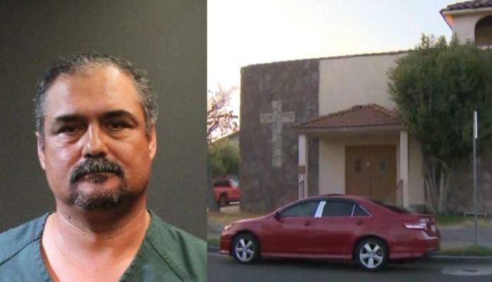 Trinidad Tavarez, 51 (L) of Santa Ana, California, was arrested for sexually assaulting a 4-year-old girl at Oasis Christian Church (R) where he worked as a handyman and a security guard.