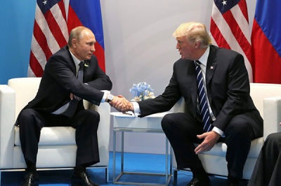 Vladimir Putin and Donald Trump meet at the 2017 G-20 Hamburg Summit