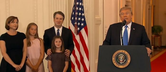 Judge Brett Kavanaugh stands with his family as President Donald Trump announces that Kavanaugh is his nominee for the United States Supreme Court on July 9, 2018.