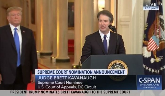 President Donald Trump announces his Supreme Court pick, Judge Brett Kavanaugh, to fill the seat created by Justice Anthony Kennedy's retirement on July 9, 2018.