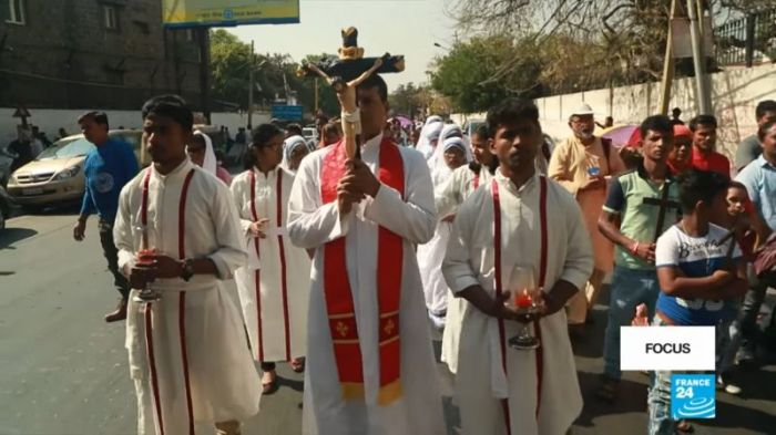 Christians marching in India in this France 24 report from April 2018.
