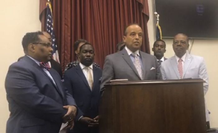 Bishop Aubrey Shines of the Glory to Glory Ministries in Tampa, Florida speaks at a press conference on Capitol Hill in Washington, D.C. on July 12, 2018.