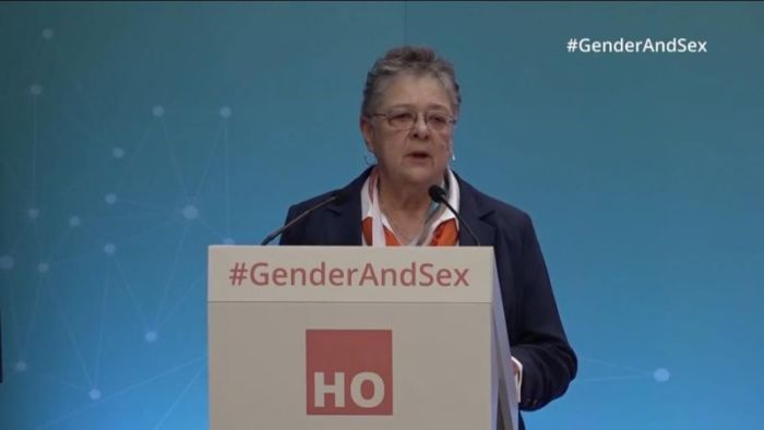 Miriam Ben-Shalom, longtime civil rights activist speaks on 'The Bending of Sex and Gender' at CitizenGo in Madrid, Spain.