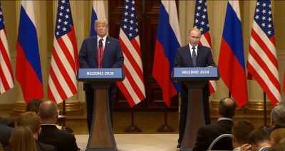 President Donald Trump and Vladimir Putin Hold Joint Press Conference in Helsinki, Finland, on July 16, 2018.