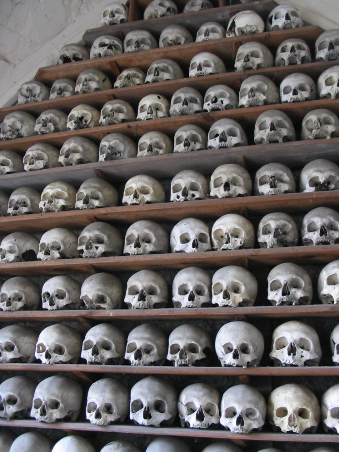 Skulls have been kept inside St. Leonard's Church in Hythe, Kent for numerous centuries