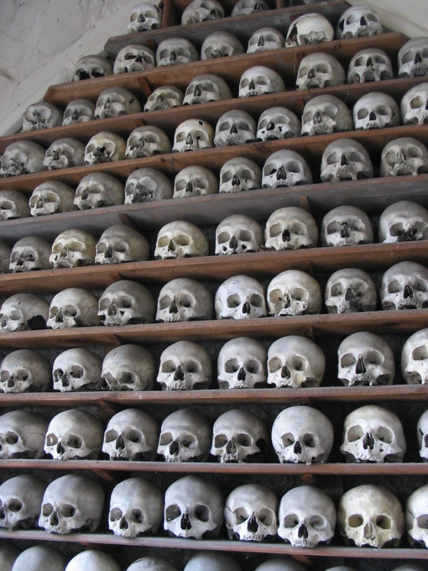 Skulls have been kept inside St. Leonard's Church in Hythe, Kent for numerous centuries