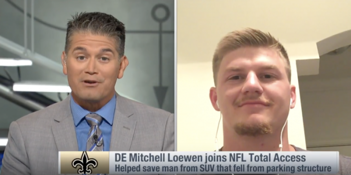 Saints DE Mitchell Loewen describes how he helped save man's life from a severe SUV accident on NFL World, July 18, 2018