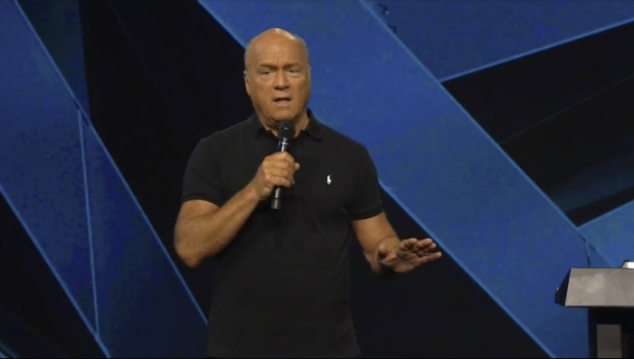 Pastor Greg Laurie gives a sermon at Harvest Christian Fellowship in Riverside, California on July 22, 2018.
