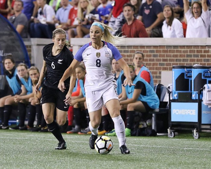 Julie Ertz playing for the U.S. Women's National Soccer Team