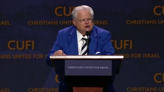 Pastor John Hagee speaking on July 23, 2018, at the 2018 Christians United for Israel summit in Washington, D.C.