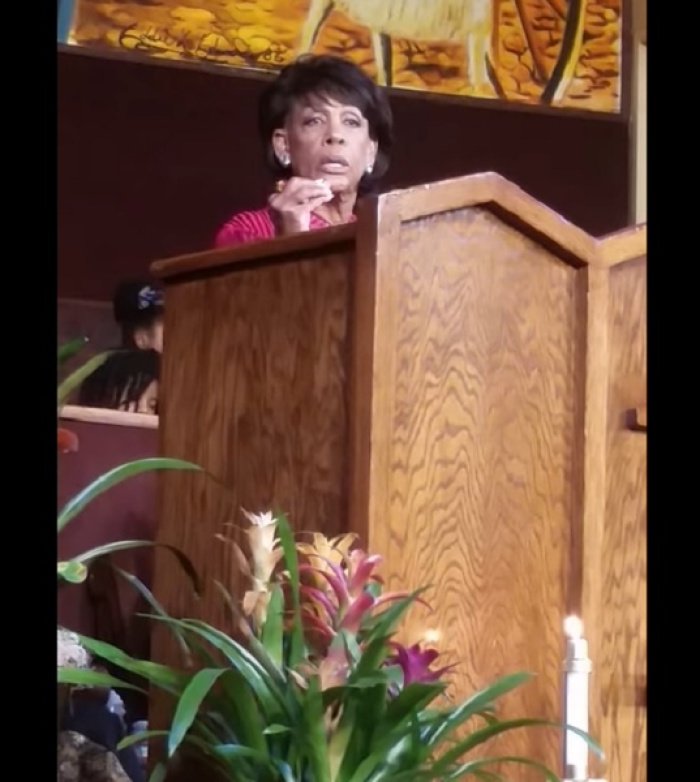 Democrat Rep. Maxine Waters of California in a speech on July 22, 2018 at First African Methodist Episcopal Church in Los Angeles.