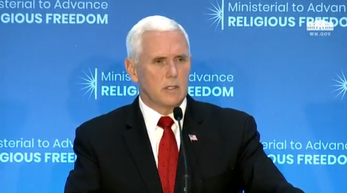 Vice President Mike Pence speaks at the first-ever State Department Ministerial to Advance Religious Freedom on July 26, 2016.