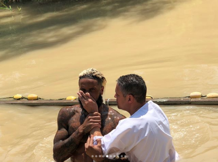 NY Giants' Odell Beckham, Jr. Gets Baptized in Jordan River, July 24, 2018.
