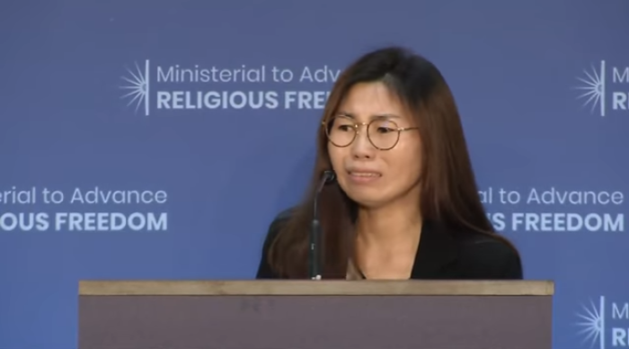 Ji Hyeona speaks during the State Department's first-ever Ministerial to Advance Religious Freedom in Washington, D.C. on July 24, 2018.