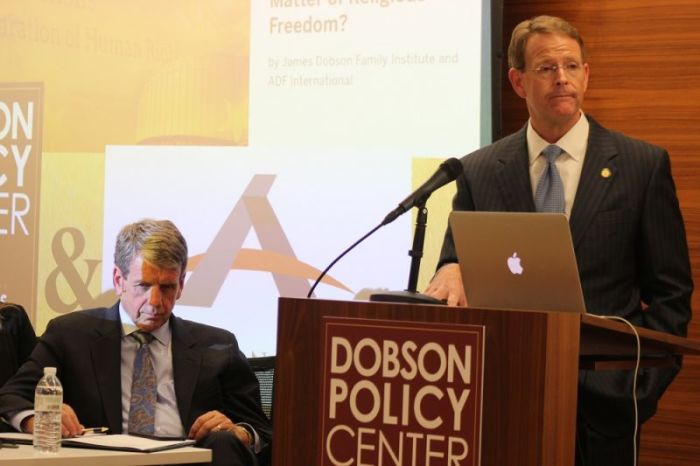 Michael Farris, president of the Alliance Defending Freedom (left) and Tony Perkins, president of Family Research Council, present on parental rights and religious freedom at the Museum of the Bible on July 26, 2018.