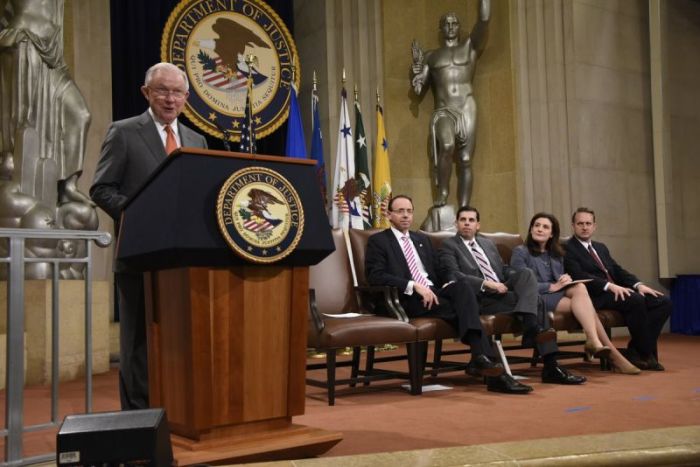 United States Attorney General Jeff Sessions speaks during the Department of Justice's Religious Liberty Summit on July 30, 2018 at the Robert F. Kennedy Building in Washington, D.C.