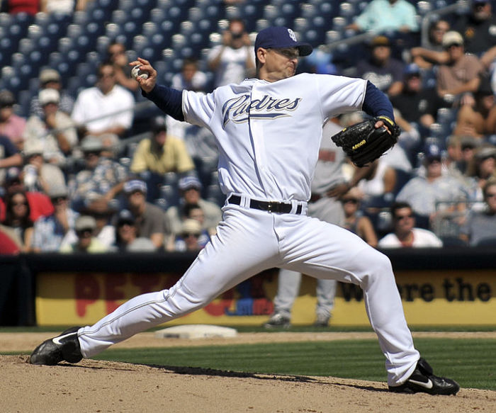 Trevor Hoffman pitching for the San Diego Padres back in 2008