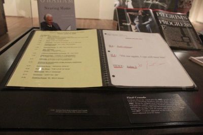 The sermon notes used by Billy Graham during his final crusade in 2005 sits on display at the Museum of the Bible in Washington, D.C. on Aug. 3, 2018.