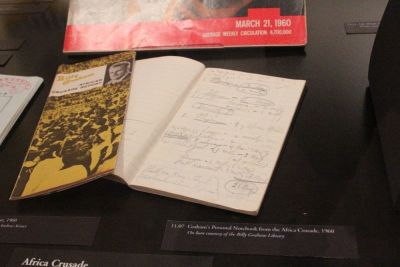Billy Graham's personal notebook from his 1960 Africa Crusade sits on display at the Museum of the Bible in Washington, D.C. on Aug. 3, 2018.