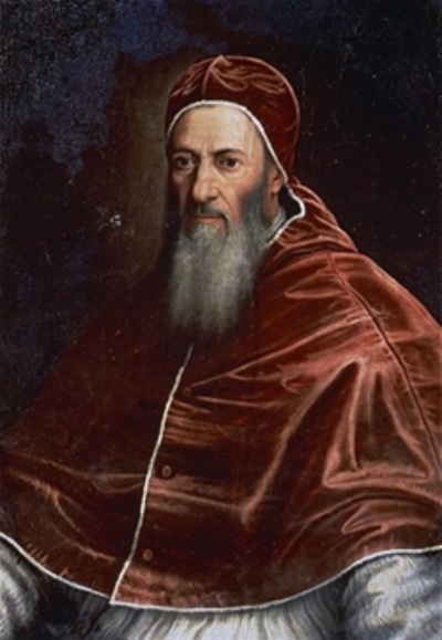 Pope Julius III, who reigned as head of the Roman Catholic Church from 1550 to 1555.