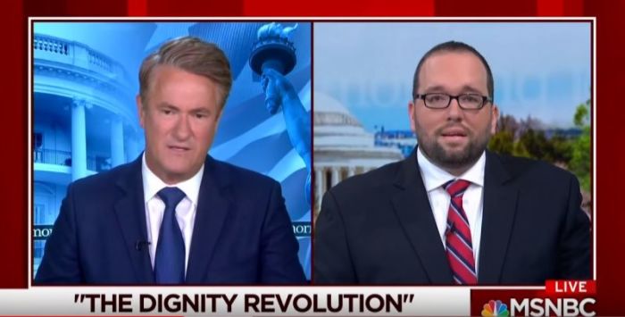 Dan Darling, pastor and vice president of communications for the SBC's Ethics & Religious Liberty Commission (right), being interviewed by MSNBC's 'Morning Joe' co-host Joe Scarborough (left), August 20, 2018.