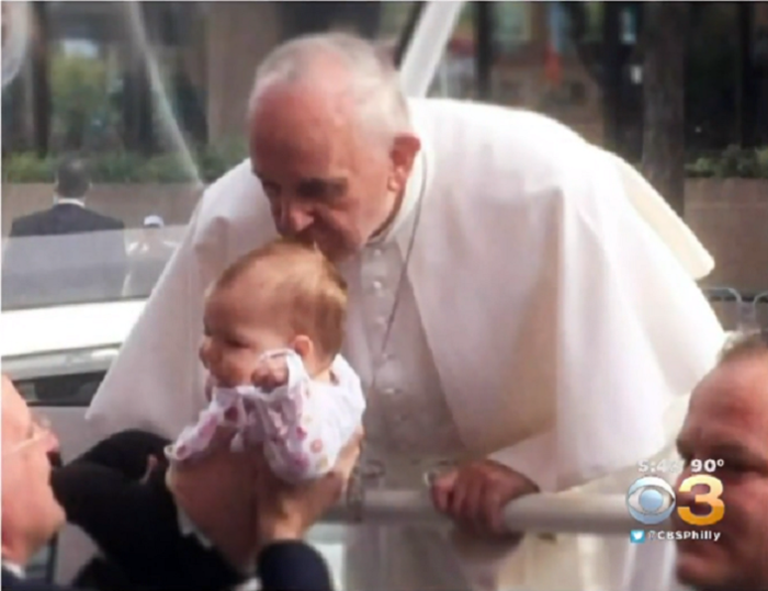 One-year-old Gianna Masciantonio being kissed by Pope Francis in September 2015.
